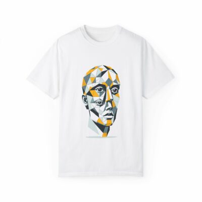 Unique Artistic Unisex Garment-Dyed T-Shirt with Geometric Face Design