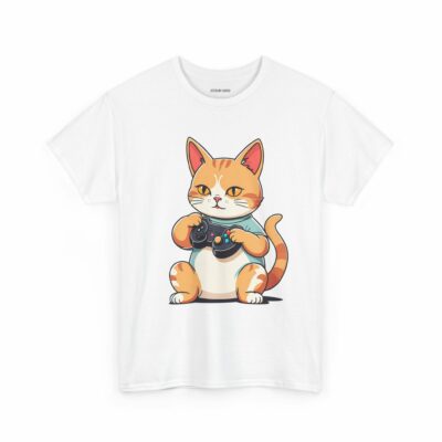 Cute Gamer Cat Unisex Heavy Cotton Tee - Fun & Playful Shirt for Cat Lovers