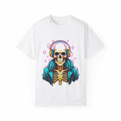Vibrant Skeleton DJ T-Shirt | Unisex Garment-Dyed Tee for Music Lovers