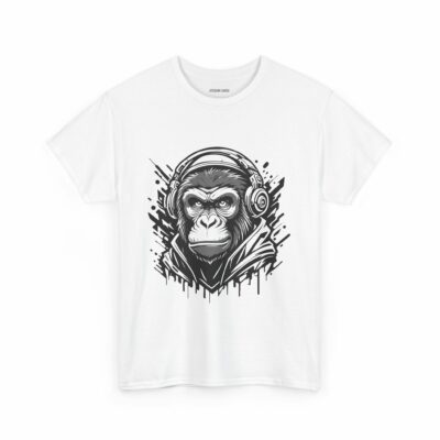 Hipster Monkey Unisex Heavy Cotton Tee - Cool Gorilla Headphones Graphic Shirt