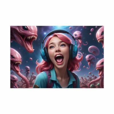 Vibrant Alien Adventure Rolled Poster - Retro Sci-Fi Art for Gamers & Dreamers